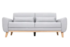 Canapé scandinave 3 places en tissu gris clair et bois clair EKTOR