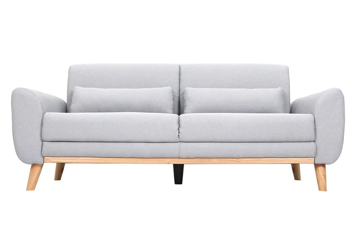 Canapé scandinave 3 places en tissu gris clair et bois clair EKTOR
