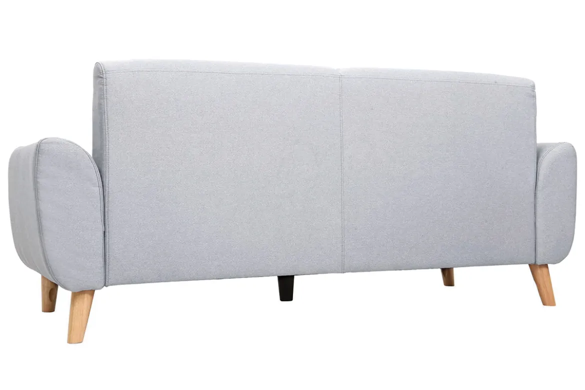 Canapé scandinave 3 places en tissu gris clair et bois clair EKTOR