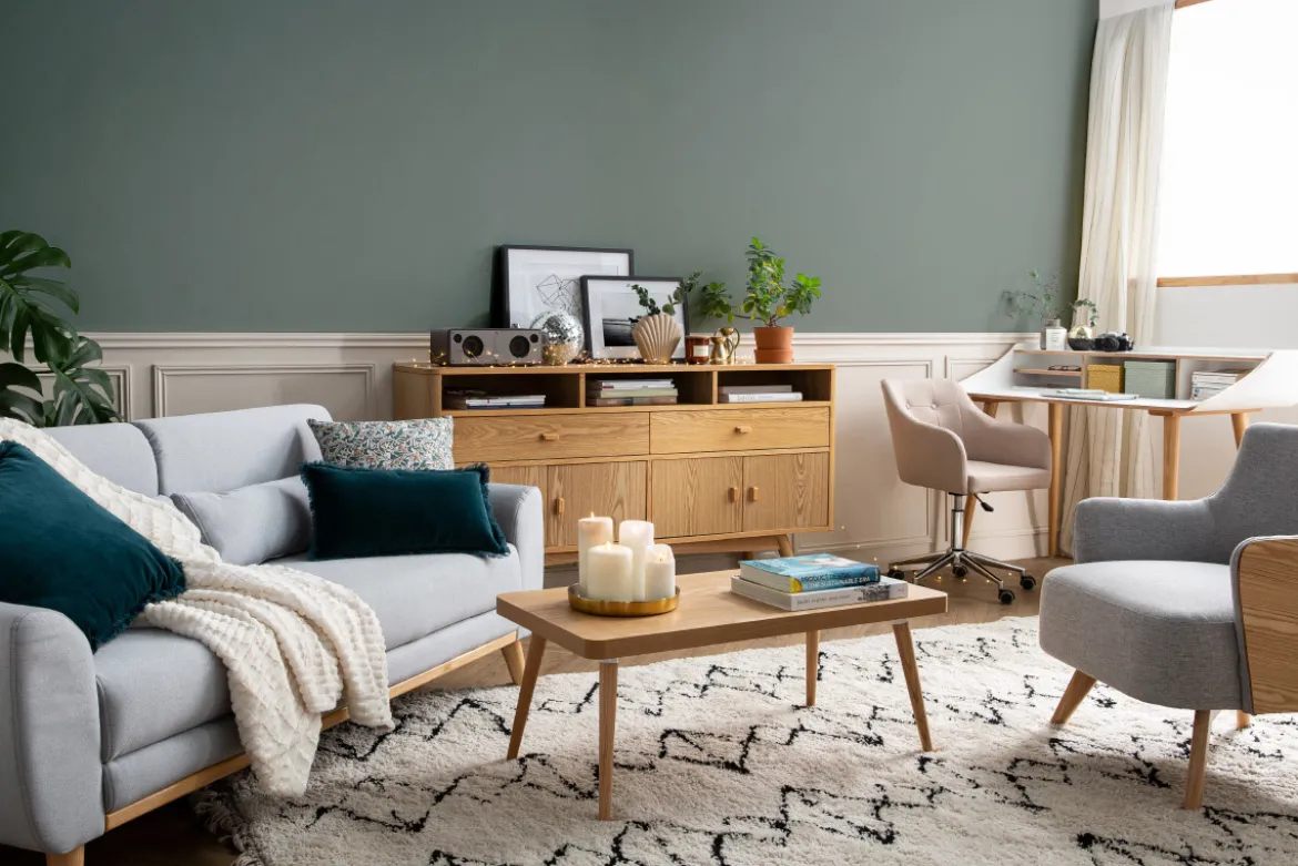 Canapé scandinave 3 places en tissu gris clair et bois clair EKTOR