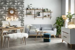 Canapé scandinave 3 places en tissu gris clair et bois clair EKTOR