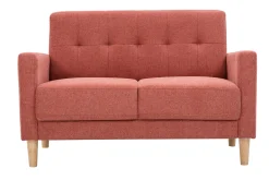 Canapé scandinave 2 places en tissu effet velours texturé terracotta et bois clair MOON