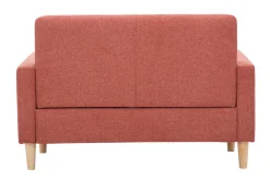 Canapé scandinave 2 places en tissu effet velours texturé terracotta et bois clair MOON