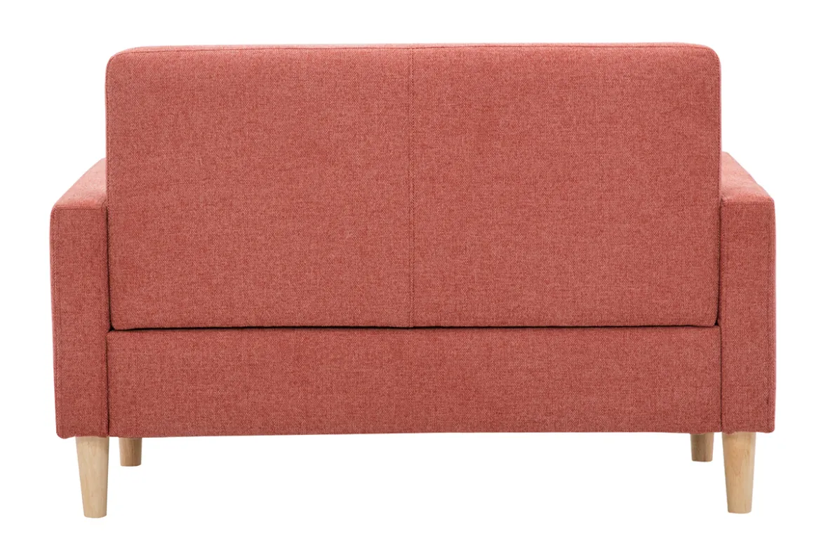 Canapé scandinave 2 places en tissu effet velours texturé terracotta et bois clair MOON
