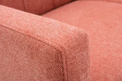 Canapé scandinave 2 places en tissu effet velours texturé terracotta et bois clair MOON