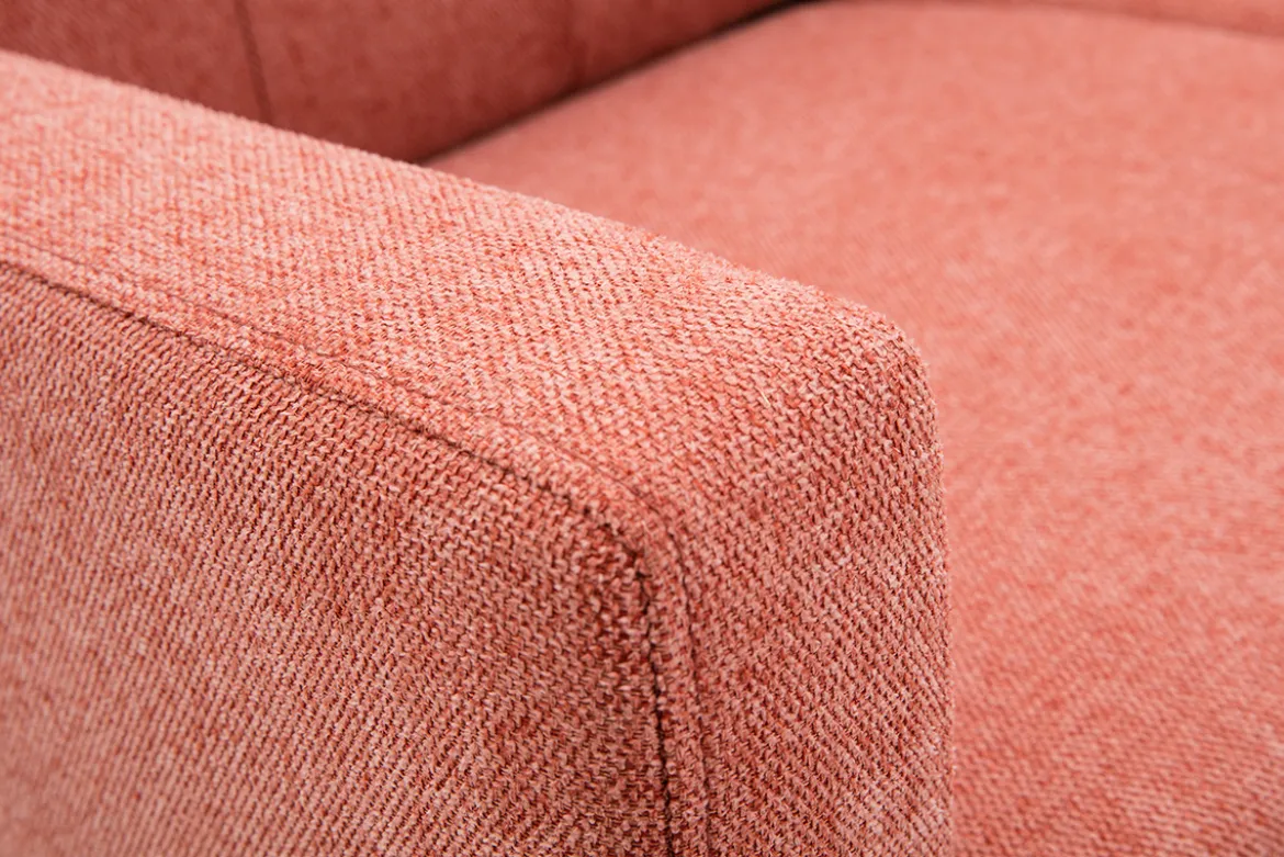 Canapé scandinave 2 places en tissu effet velours texturé terracotta et bois clair MOON