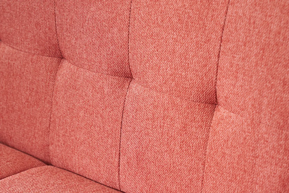 Canapé scandinave 2 places en tissu effet velours texturé terracotta et bois clair MOON