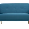 Canapé scandinave 2 places en tissu bleu canard et bois clair ULLA