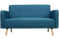 Canapé scandinave 2 places en tissu bleu canard et bois clair ULLA