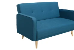 Canapé scandinave 2 places en tissu bleu canard et bois clair ULLA