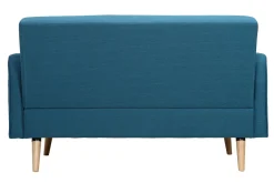 Canapé scandinave 2 places en tissu bleu canard et bois clair ULLA