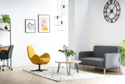 Canapé scandinave 2 places en tissu bleu canard et bois clair ULLA