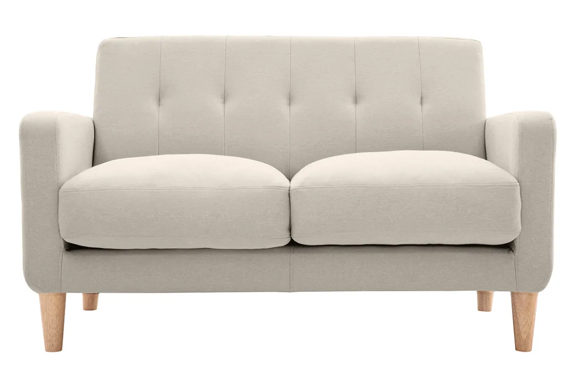 Canapé scandinave 2 places en tissu beige et bois clair LUNA