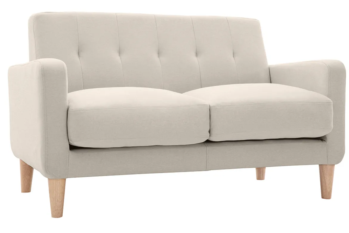 Canapé scandinave 2 places en tissu beige et bois clair LUNA