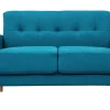 Canapé scandinave 2 places en tissu bleu canard et bois clair MOON
