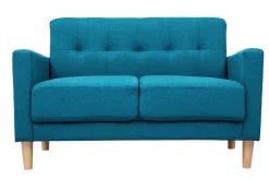 Canapé scandinave 2 places en tissu bleu canard et bois clair MOON