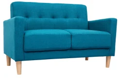 Canapé scandinave 2 places en tissu bleu canard et bois clair MOON