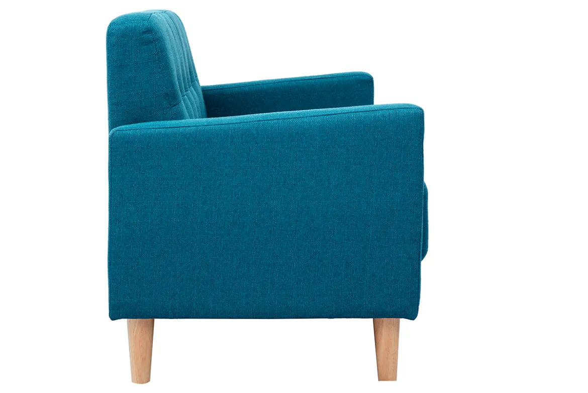 Canapé scandinave 2 places en tissu bleu canard et bois clair MOON