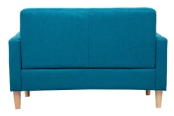 Canapé scandinave 2 places en tissu bleu canard et bois clair MOON