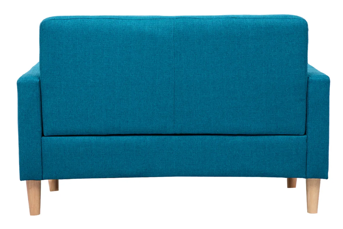 Canapé scandinave 2 places en tissu bleu canard et bois clair MOON
