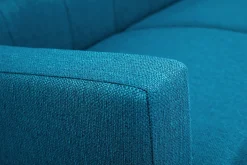 Canapé scandinave 2 places en tissu bleu canard et bois clair MOON