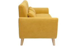 Canapé scandinave 2 places en tissu effet velours jaune moutarde et bois clair EKTOR