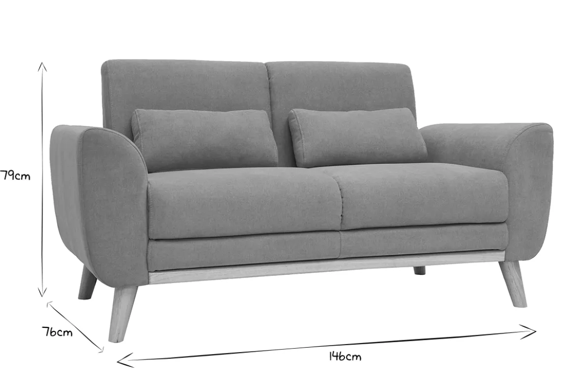 Canapé scandinave 2 places en tissu effet velours jaune moutarde et bois clair EKTOR