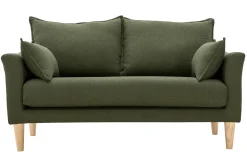 Canapé scandinave 2 places en tissu vert kaki et bois clair KATE