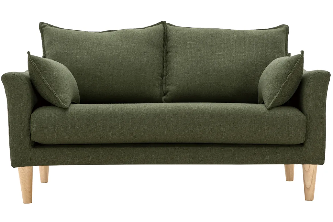 Canapé scandinave 2 places en tissu vert kaki et bois clair KATE