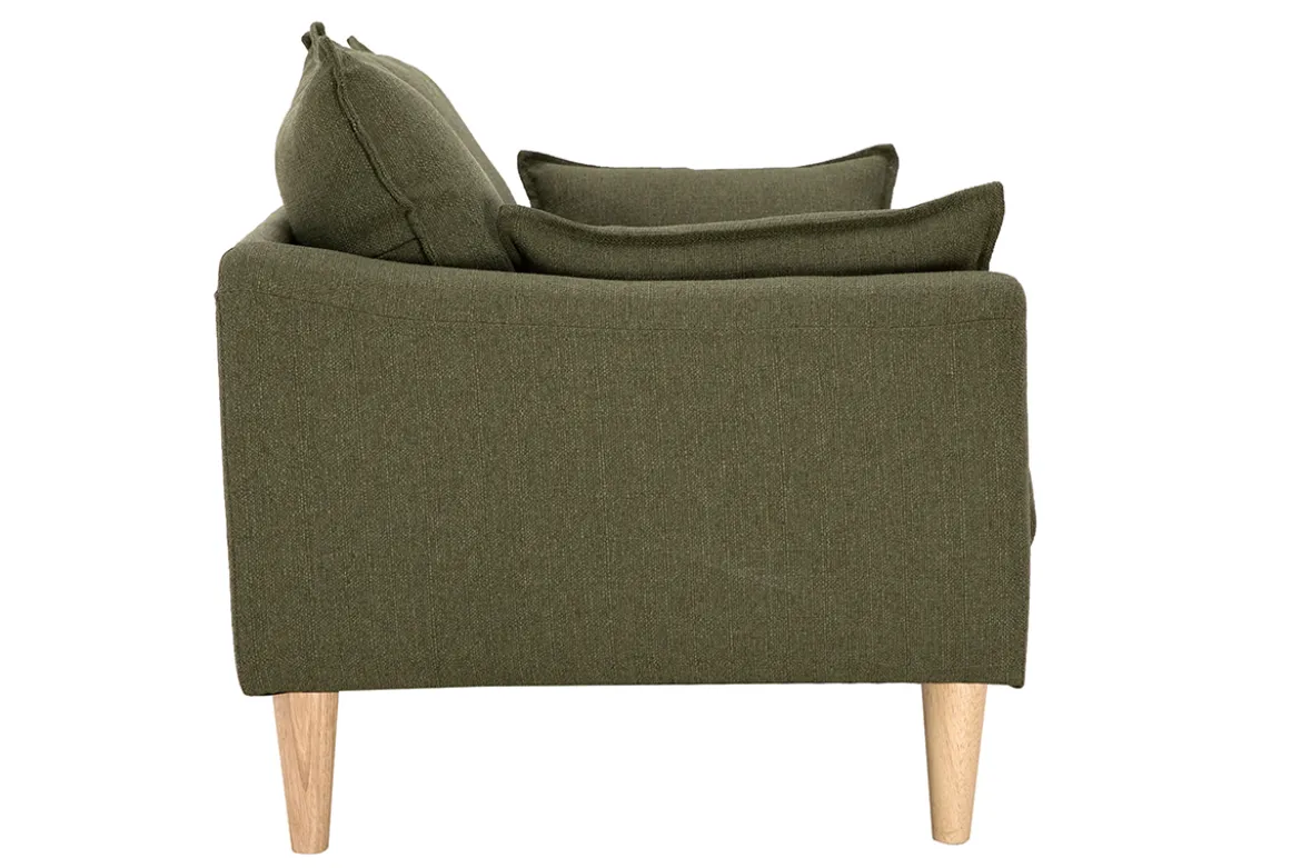 Canapé scandinave 2 places en tissu vert kaki et bois clair KATE