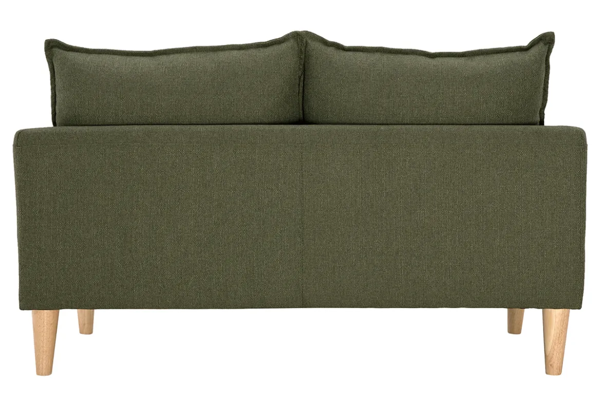Canapé scandinave 2 places en tissu vert kaki et bois clair KATE