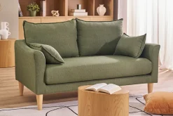 Canapé scandinave 2 places en tissu vert kaki et bois clair KATE