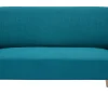 Canapé scandinave 2 places en tissu bleu canard et bois clair ISKO