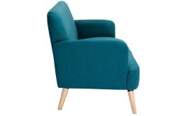 Canapé scandinave 2 places en tissu bleu canard et bois clair ISKO