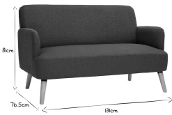 Canapé scandinave 2 places en tissu bleu canard et bois clair ISKO