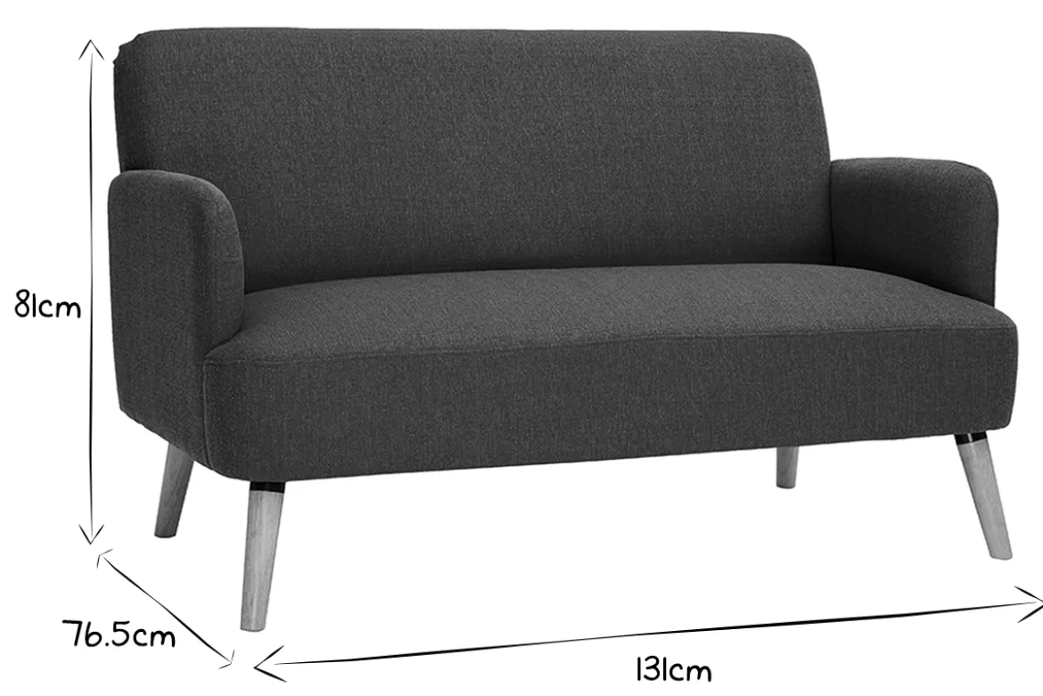 Canapé scandinave 2 places en tissu bleu canard et bois clair ISKO
