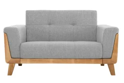 Canapé scandinave 2 places en tissu gris et bois clair FJORD