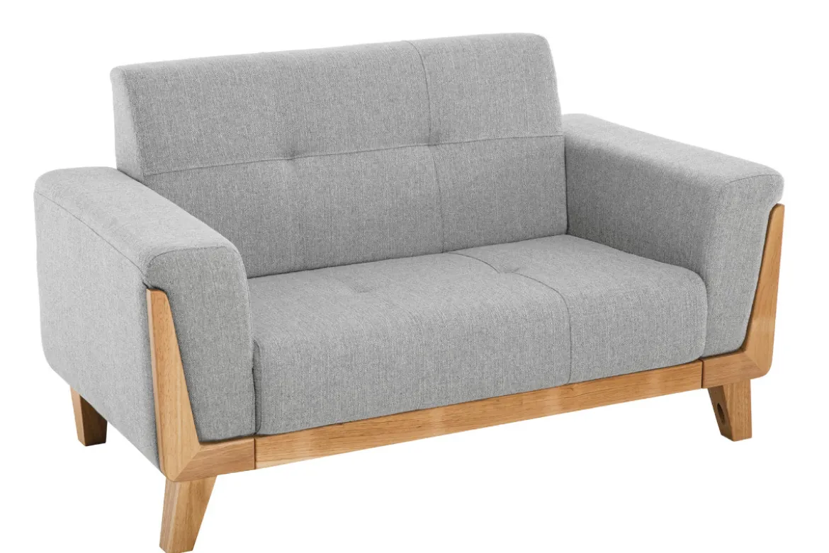 Canapé scandinave 2 places en tissu gris et bois clair FJORD