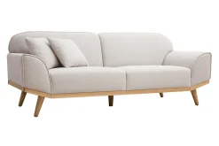 Canapé scandinave 3 places en tissu effet velours texturé beige et bois clair FREEMA