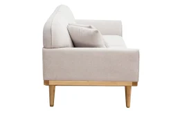 Canapé scandinave 3 places en tissu effet velours texturé beige et bois clair FREEMA