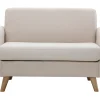 Canapé scandinave 2 places en tissu beige et bois clair PURE
