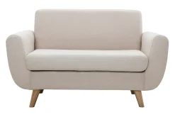 Canapé scandinave 2 places en tissu beige et bois clair PURE