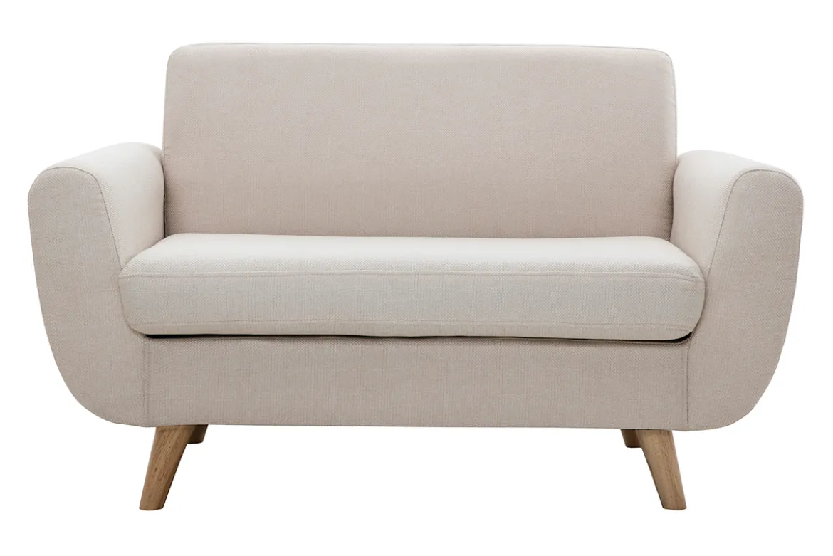 Canapé scandinave 2 places en tissu beige et bois clair PURE
