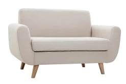 Canapé scandinave 2 places en tissu beige et bois clair PURE