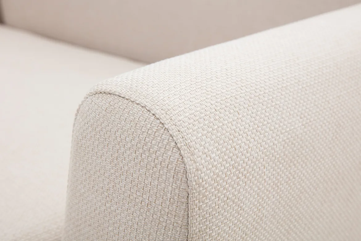 Canapé scandinave 2 places en tissu beige et bois clair PURE