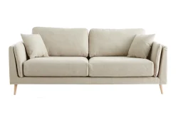 Canapé scandinave 3 places en tissu beige naturel et bois clair VOGUE
