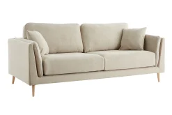 Canapé scandinave 3 places en tissu beige naturel et bois clair VOGUE