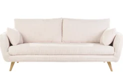 Canapé scandinave 3 places en tissu velours côtelé écru et bois clair CREEP