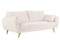 Canapé scandinave 3 places en tissu velours côtelé écru et bois clair CREEP