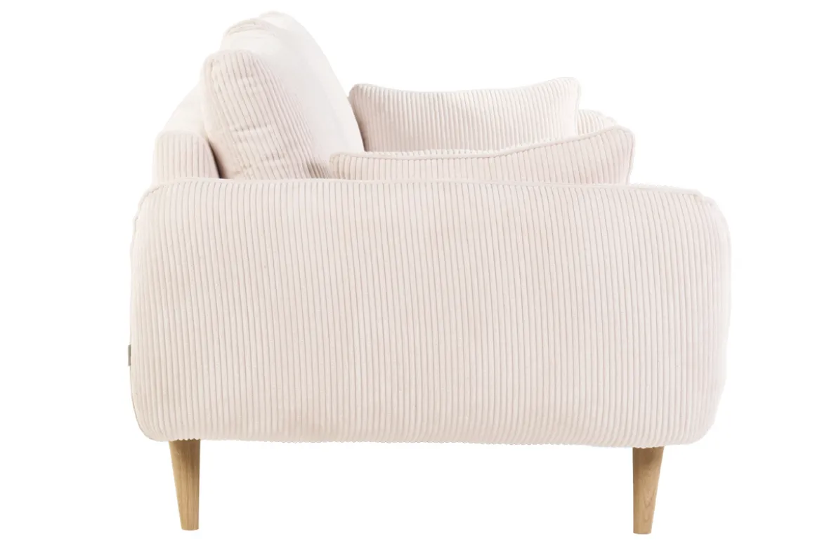 Canapé scandinave 3 places en tissu velours côtelé écru et bois clair CREEP